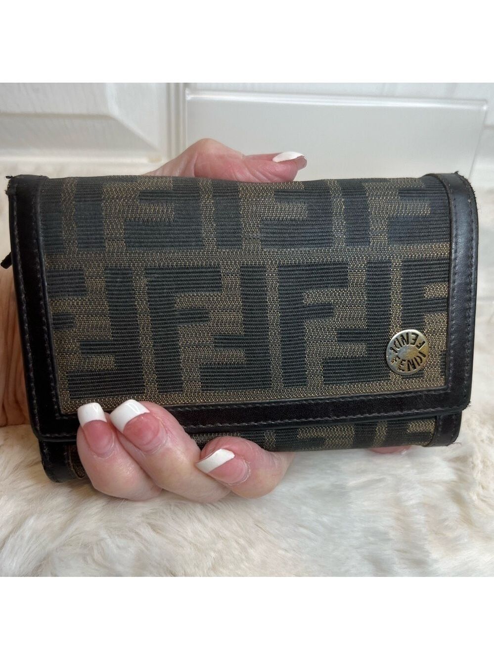 FENDI MONOGRAM ZUCCA CANVAS LEATHER WALLET
